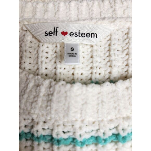 Striped Cropped Sweater Vintage Style S Oversize Self Esteem White & Teal - Picture 3 of 6